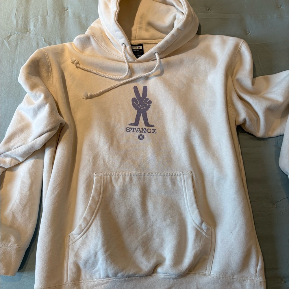Stance Off-White Hoodie with Purple Peace Graphic